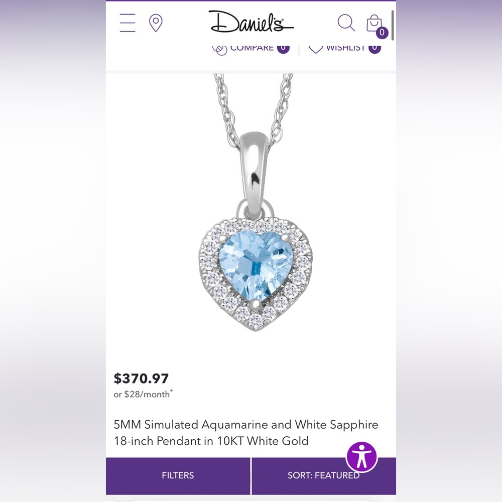 Aquamarine and Sapphire Heart Pendant Necklace